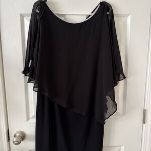 MSK Black Chiffon Overlay Dress L Rhinestone Trim Evening Cocktail